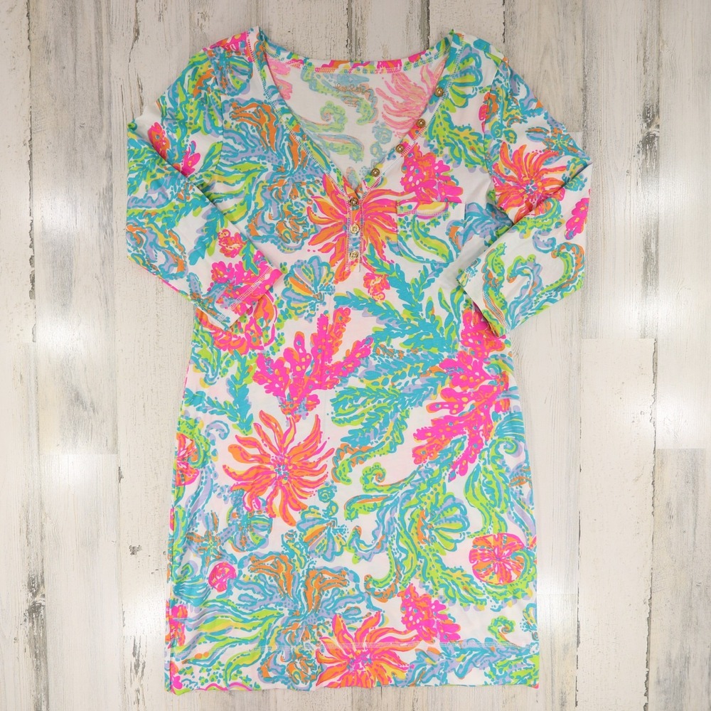 Lilly Pulitzer Dress Womens Medium Palmetto in Casa Marina 3/4 Sleeve Pima